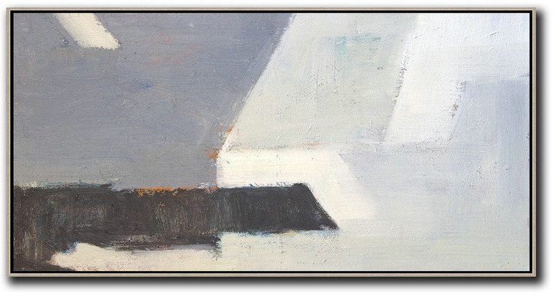Handmade Large Contemporary Art,Horizontal Palette Knife Contemporary Art,Modern Wall Art,White,Grey,Black.etc
